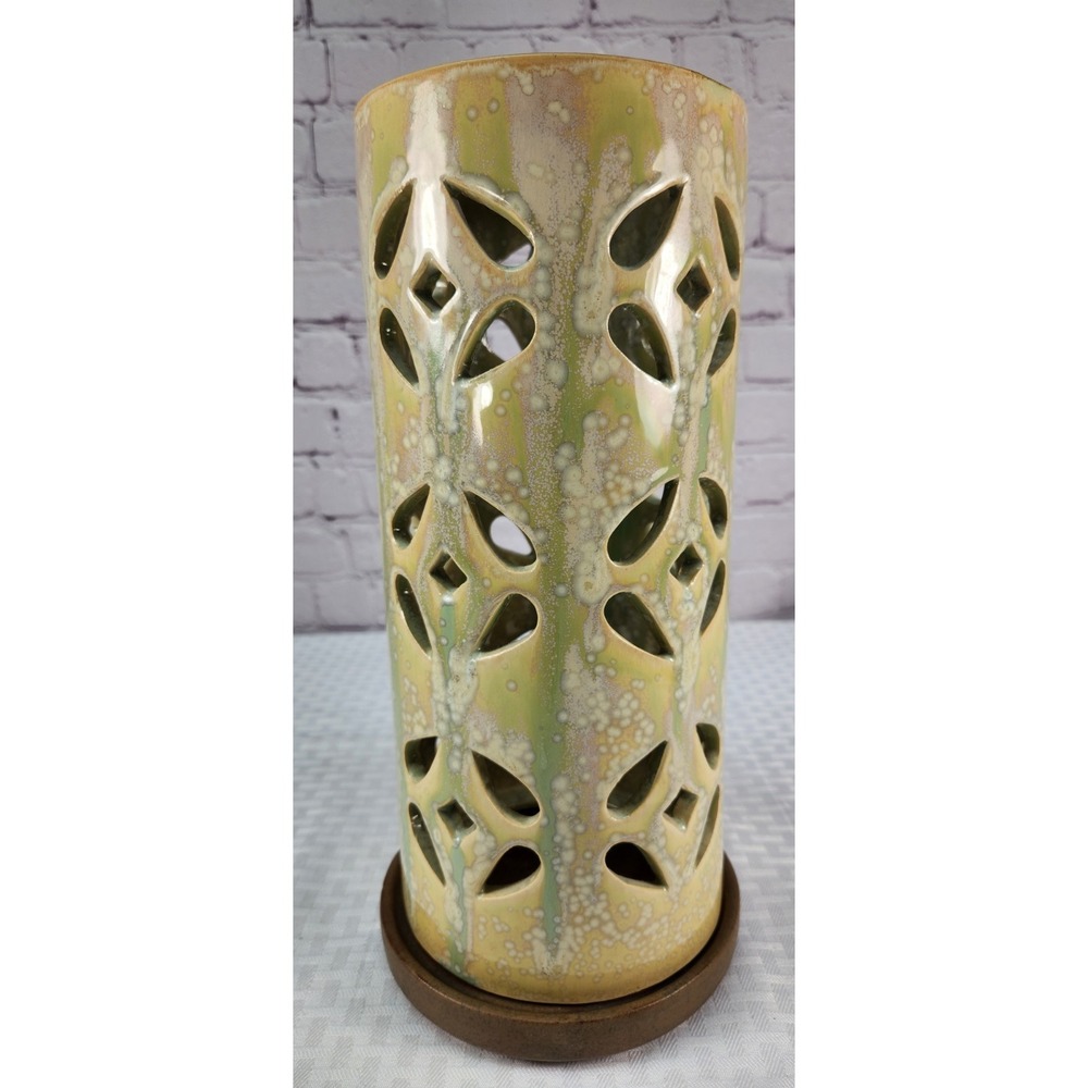 Large Ceramic Luminary Cylinder 12.5" Outdoor Lighting Candle Holder Decor